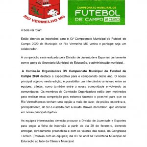 Informações importantes referentes ao XV Campeonato Municipal de Futebol