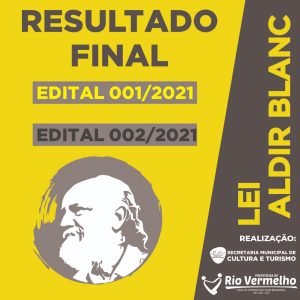 CULTURA: RESULTADO FINAL EDITAIS 001 E 002/2021 – LEI ALDIR BLANC