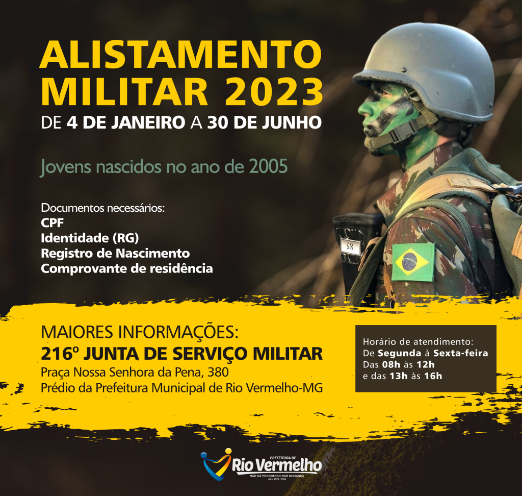 ABERTO ALISTAMENTO MILITAR PARA JOVENS QUE COMPLETAM 18 ANOS EM 2023
