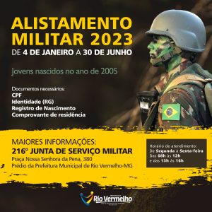 ABERTO ALISTAMENTO MILITAR PARA JOVENS QUE COMPLETAM 18 ANOS EM 2023