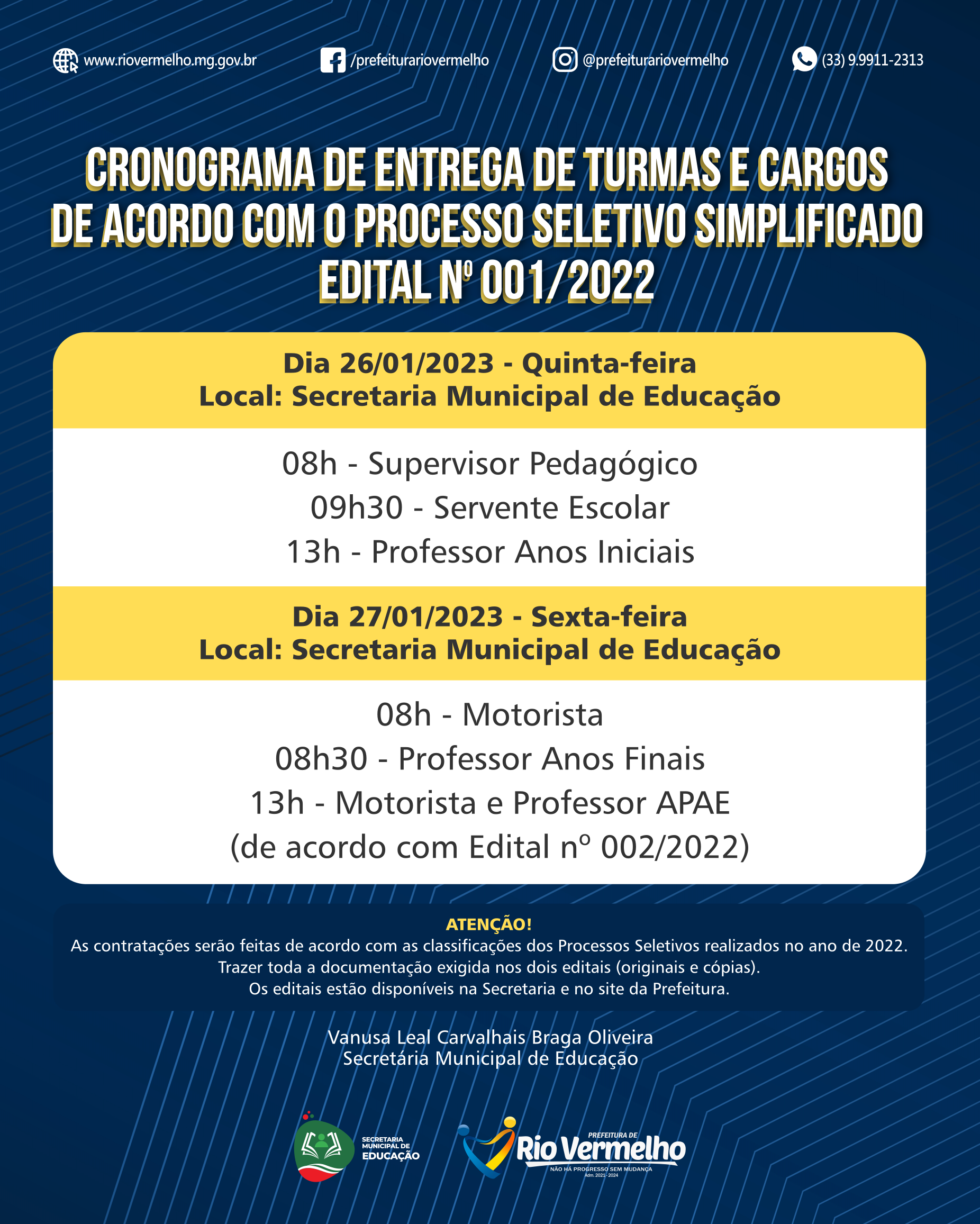 No momento você está vendo CRONOGRAMA DE ENTREGA DE TURMAS E CARGOS DE ACORDO COM O PROCESSO SELETIVO Nº 001/2022