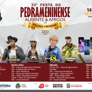 22ª FESTA DO PEDRAMENINENSE AUSENTE & AMIGOS DE PEDRA MENINA 2023 – Confira a programação